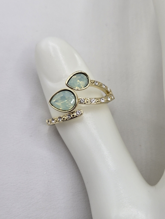 Swarovski Jewelry - Swarovski Crystal Elements Gold Statement Ring Green Opal Size 9 Prom Bridal